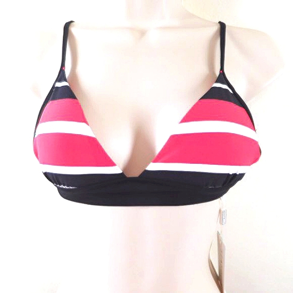 SEAFOLLY Women New White Red Black Stripes NWT US Size 4 Bikini TOP Swimwear